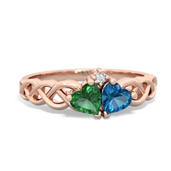 Lab Emerald Heart To Heart Braid 14K Rose Gold ring R5870