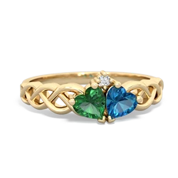 Lab Emerald Heart To Heart Braid 14K Yellow Gold ring R5870