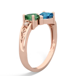 Lab Emerald Snuggling Hearts 14K Rose Gold ring R2178