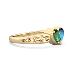 Lab Emerald Filligree 'One Heart' 14K Yellow Gold ring R5070