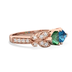 Lab Emerald Diamond Butterflies 14K Rose Gold ring R5601