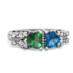 Lab Emerald Diamond Butterflies 14K White Gold ring R5601