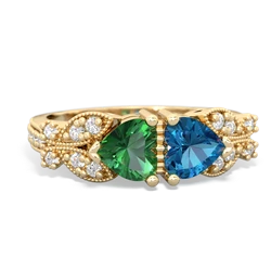 Lab Emerald Diamond Butterflies 14K Yellow Gold ring R5601