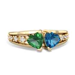 Lab Emerald Heart To Heart 14K Yellow Gold ring R3342