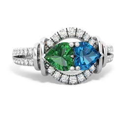 Lab Emerald Art-Deco Keepsake 14K White Gold ring R5630