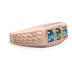 Lab Emerald Three Stone Tire Tread Men's 14K Rose Gold ring R0520