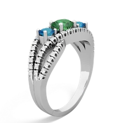 Lab Emerald Three Stone Aurora 14K White Gold ring R3080