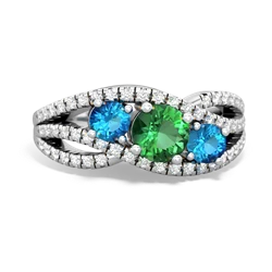 Lab Emerald Three Stone Aurora 14K White Gold ring R3080