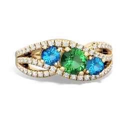 Lab Emerald Three Stone Aurora 14K Yellow Gold ring R3080