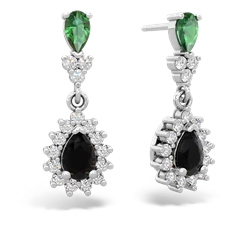 Lab Emerald Halo Pear Dangle 14K White Gold earrings E1882