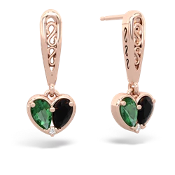 Lab Emerald Filligree Heart 14K Rose Gold earrings E5070