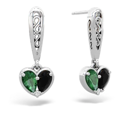 Lab Emerald Filligree Heart 14K White Gold earrings E5070