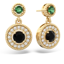 Lab Emerald Halo Dangle 14K Yellow Gold earrings E5319