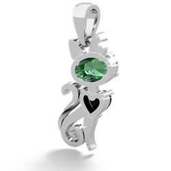 Lab Emerald Kitten 14K White Gold pendant P5780