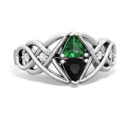 Lab Emerald Keepsake Celtic Knot 14K White Gold ring R5300