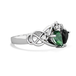 Lab Emerald 'One Heart' Celtic Knot Claddagh 14K White Gold ring R5322