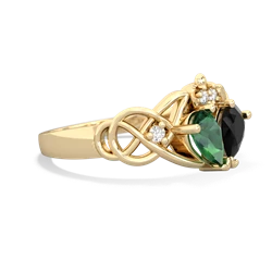 Lab Emerald 'One Heart' Celtic Knot Claddagh 14K Yellow Gold ring R5322