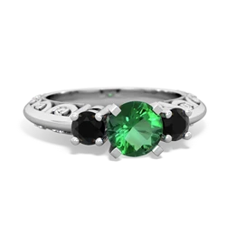 Lab Emerald Art Deco Eternal Embrace Engagement 14K White Gold ring C2003