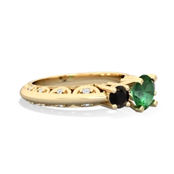 Lab Emerald Art Deco Eternal Embrace Engagement 14K Yellow Gold ring C2003