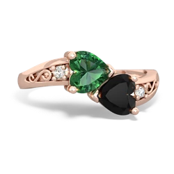 Lab Emerald Snuggling Hearts 14K Rose Gold ring R2178