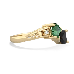 Lab Emerald Snuggling Hearts 14K Yellow Gold ring R2178