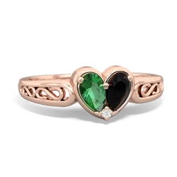 Lab Emerald Filligree 'One Heart' 14K Rose Gold ring R5070