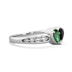 Lab Emerald Filligree 'One Heart' 14K White Gold ring R5070