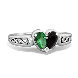 Lab Emerald Filligree 'One Heart' 14K White Gold ring R5070