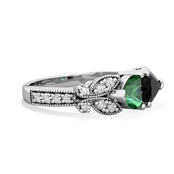 Lab Emerald Diamond Butterflies 14K White Gold ring R5601