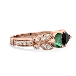 Lab Emerald Diamond Butterflies 14K Rose Gold ring R5601