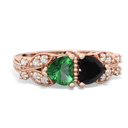 Lab Emerald Diamond Butterflies 14K Rose Gold ring R5601