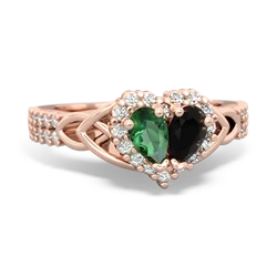 Lab Emerald Celtic Knot Two Hearts As One 14K Rose Gold ring R2644HRT