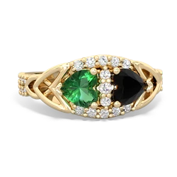 Lab Emerald Sparkling Celtic Knot 14K Yellow Gold ring R2645