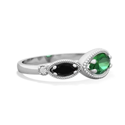 Lab Emerald Milgrain Marquise 14K White Gold ring R5700