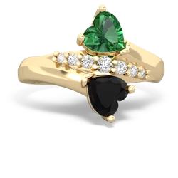Lab Emerald Heart To Heart 14K Yellow Gold ring R2064