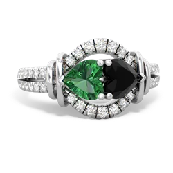 Lab Emerald Art-Deco Keepsake 14K White Gold ring R5630