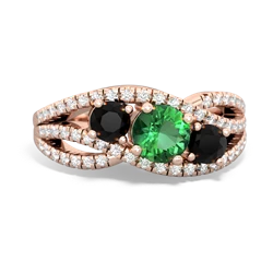 Lab Emerald Three Stone Aurora 14K Rose Gold ring R3080