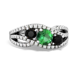 Lab Emerald Three Stone Aurora 14K White Gold ring R3080