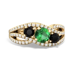 Lab Emerald Three Stone Aurora 14K Yellow Gold ring R3080