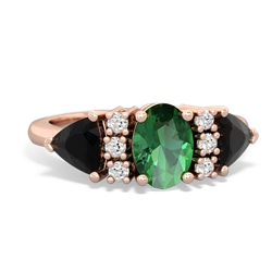 Lab Emerald Antique Style Three Stone 14K Rose Gold ring R2186