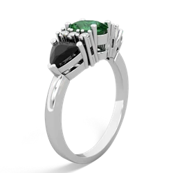 Lab Emerald Antique Style Three Stone 14K White Gold ring R2186