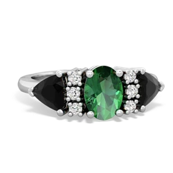 Lab Emerald Antique Style Three Stone 14K White Gold ring R2186