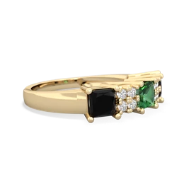 Lab Emerald Three Stone Diamond Cluster 14K Yellow Gold ring R2592