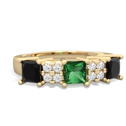 Lab Emerald Three Stone Diamond Cluster 14K Yellow Gold ring R2592