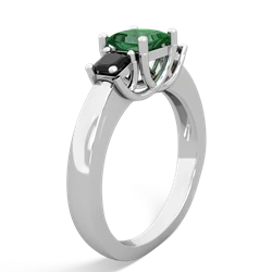 Lab Emerald Three Stone Trellis 14K White Gold ring R4015