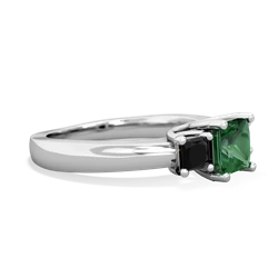 Lab Emerald Three Stone Trellis 14K White Gold ring R4015