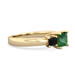 Lab Emerald Three Stone Trellis 14K Yellow Gold ring R4015