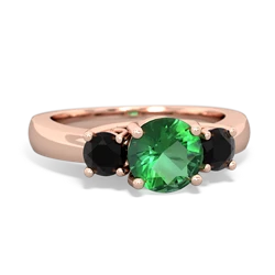 Lab Emerald Three Stone Round Trellis 14K Rose Gold ring R4018