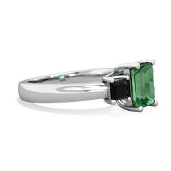 Lab Emerald Three Stone Emerald-Cut Trellis 14K White Gold ring R4021