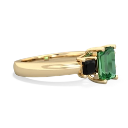 Lab Emerald Three Stone Emerald-Cut Trellis 14K Yellow Gold ring R4021